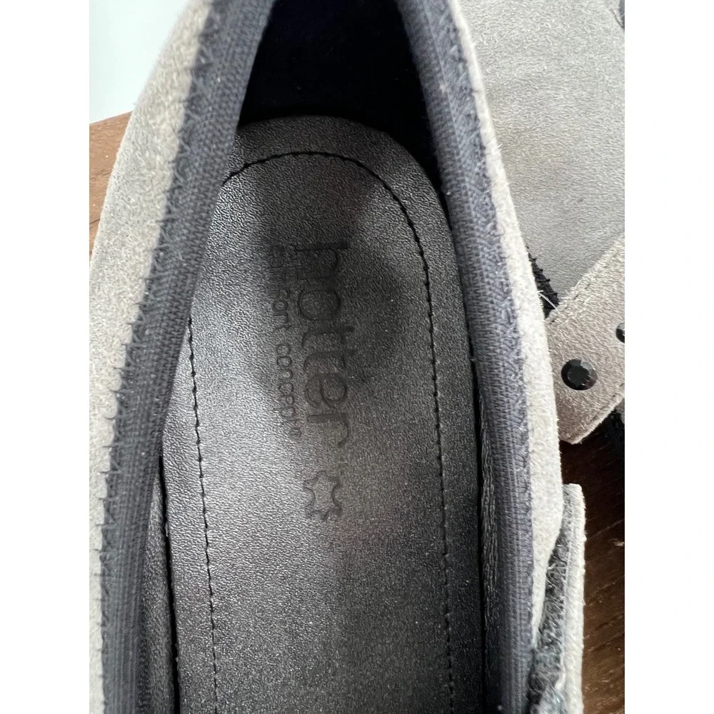 Hotter Grey Suede Floral Embroidered Mary Jane Studded Strap‎ Comfort Heels 7.5